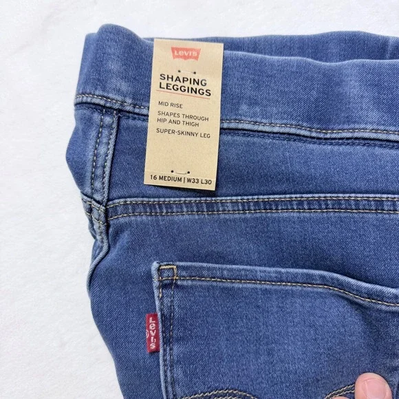 Levi's Shaping Leggings Mid Rise Super Skinny Blue Denim Jeans 16 Medium W33 L30 - Picture 5 of 10